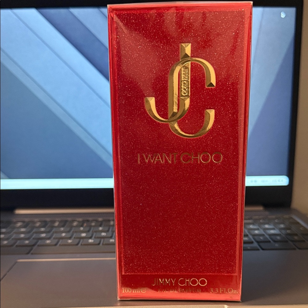 Jimmy Choo Red Glitter Box with Gold Logo